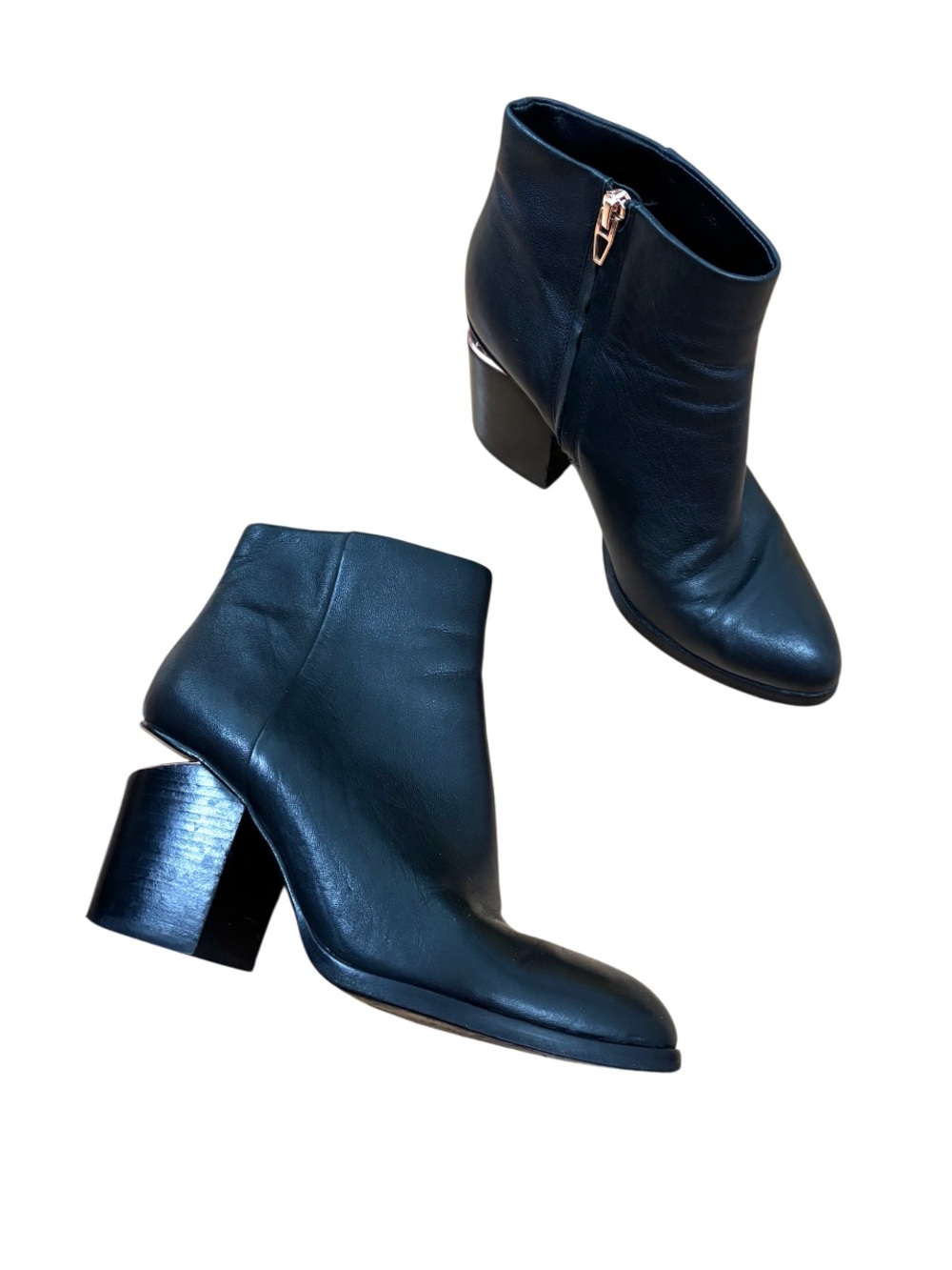 Alexander Wang Black Leather Gabi Rose Gold Cut Out Bootie
